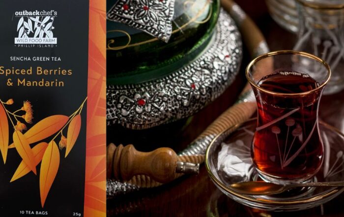 Spiced berries and mandarin in Australian green tea with pepperberries, enjoy a taste of the orient