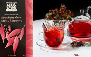 Australian grown Strawberry Gum tree pars beautifully with Rose and Raspberry and Australian sench tea, a delicious berrry combo