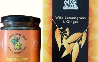 A great little gift that depicts uniquely Australian bush products, both tea and desert lime marmalade